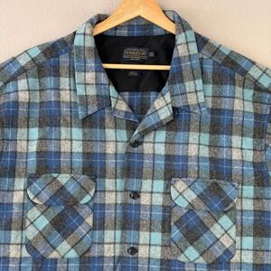 Pendleton Board Shirt Mens 3XLT Blue Plaid Wool Loop Collar Retro Flannel Surf